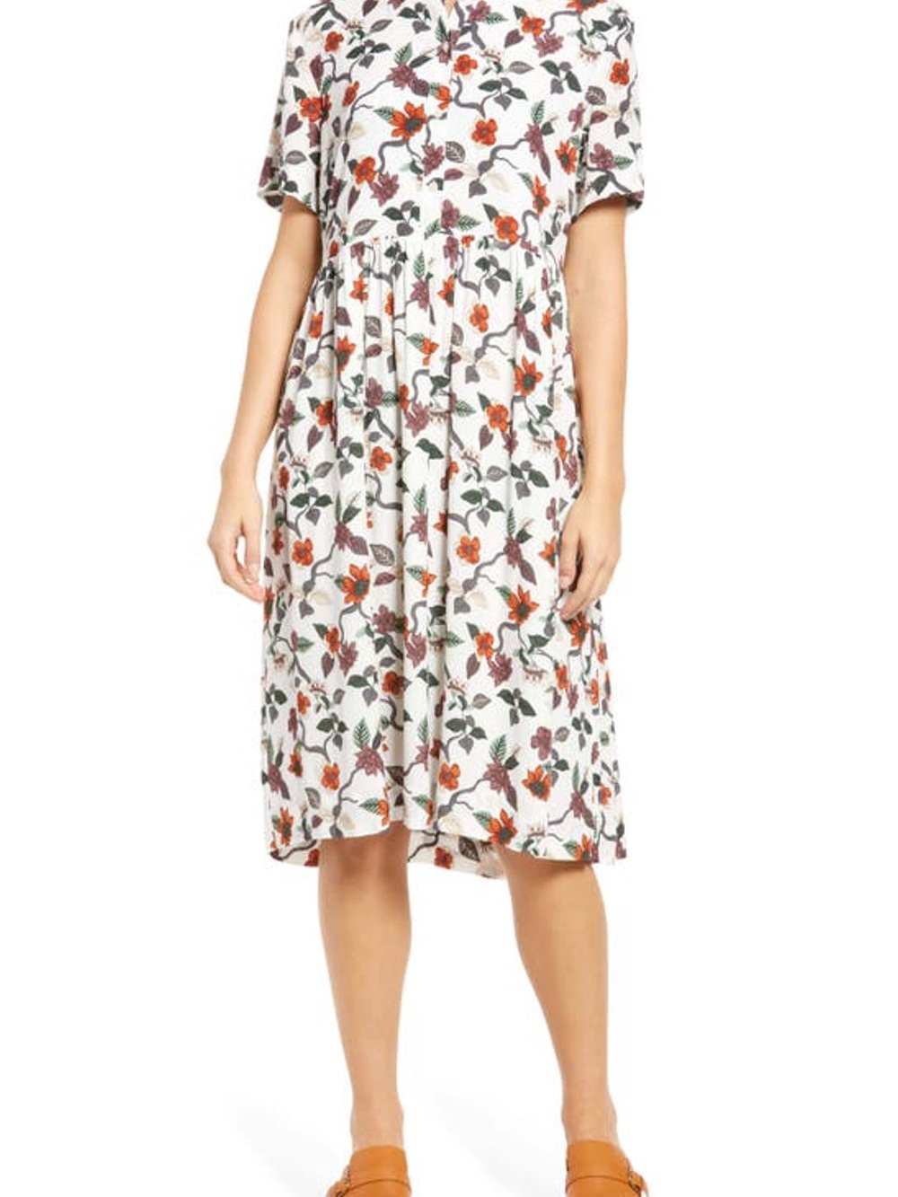 Frank & Oak White Midi Dress with Orange Floral Print